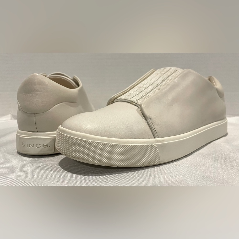 VINCE Cantara White Leather Slip On Sneakers Women’s Size 7 1/2